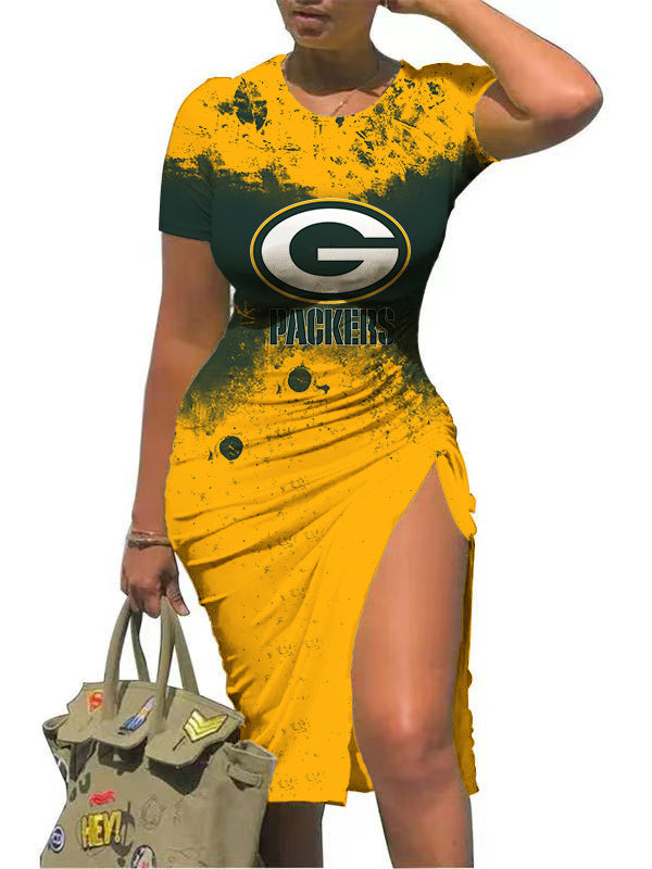 Green Bay Packers Slit Bodycon Dress AZBTSBD000064