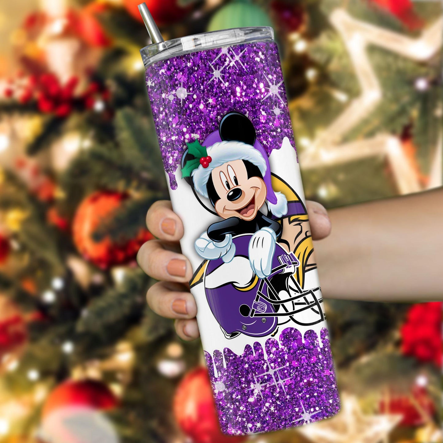 Minnesota Vikings Personalized Glitter Tumbler With Stainless Steel Straw BGGTS112