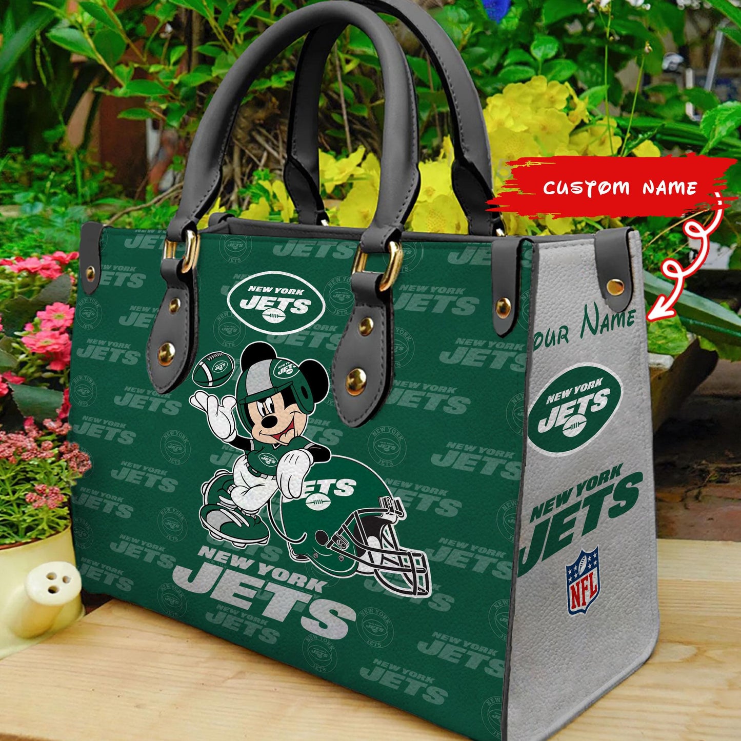 New York Jets Personalized Leather Hand Bag BB414
