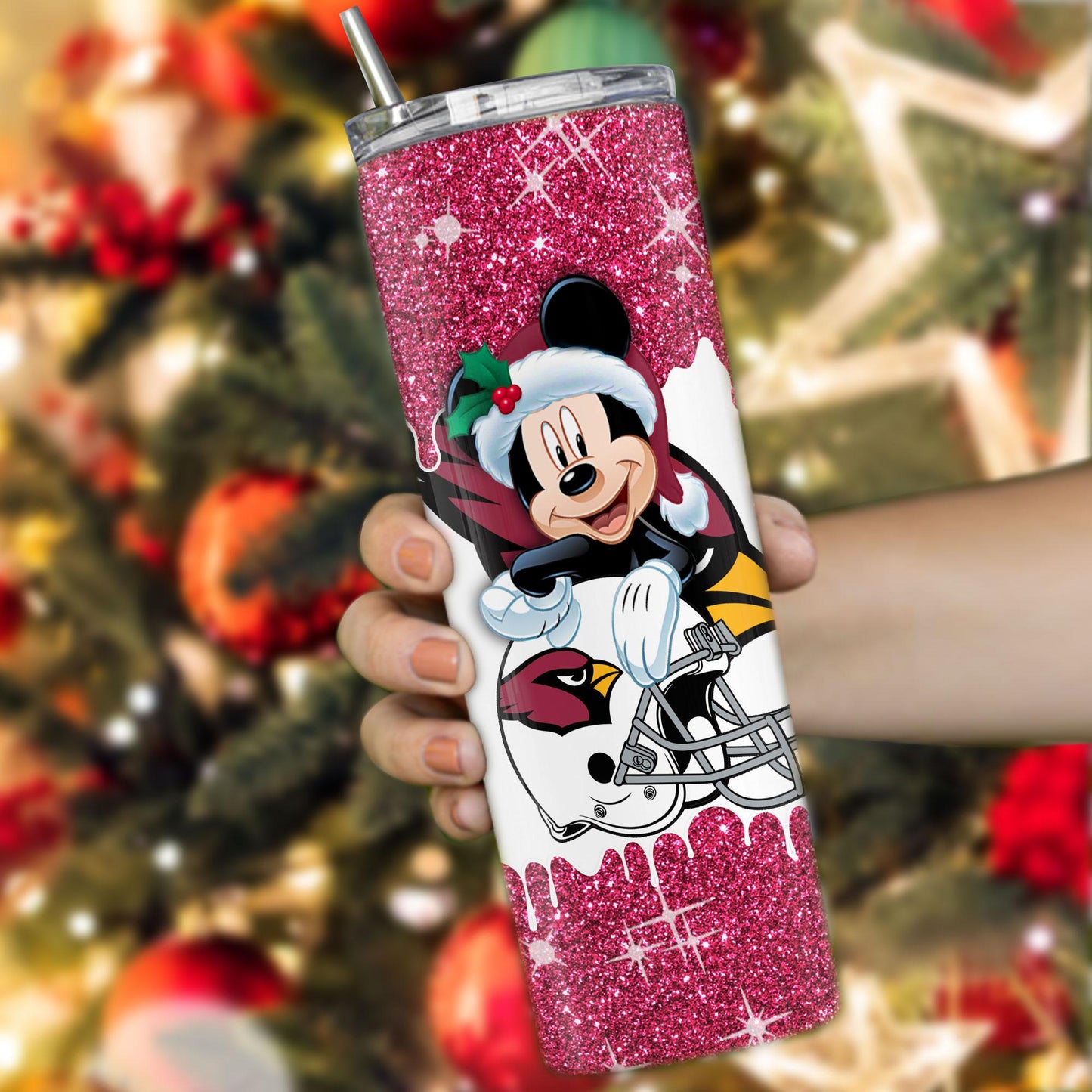 Arizona Cardinals Personalized Glitter Tumbler With Stainless Steel Straw BGGTS129