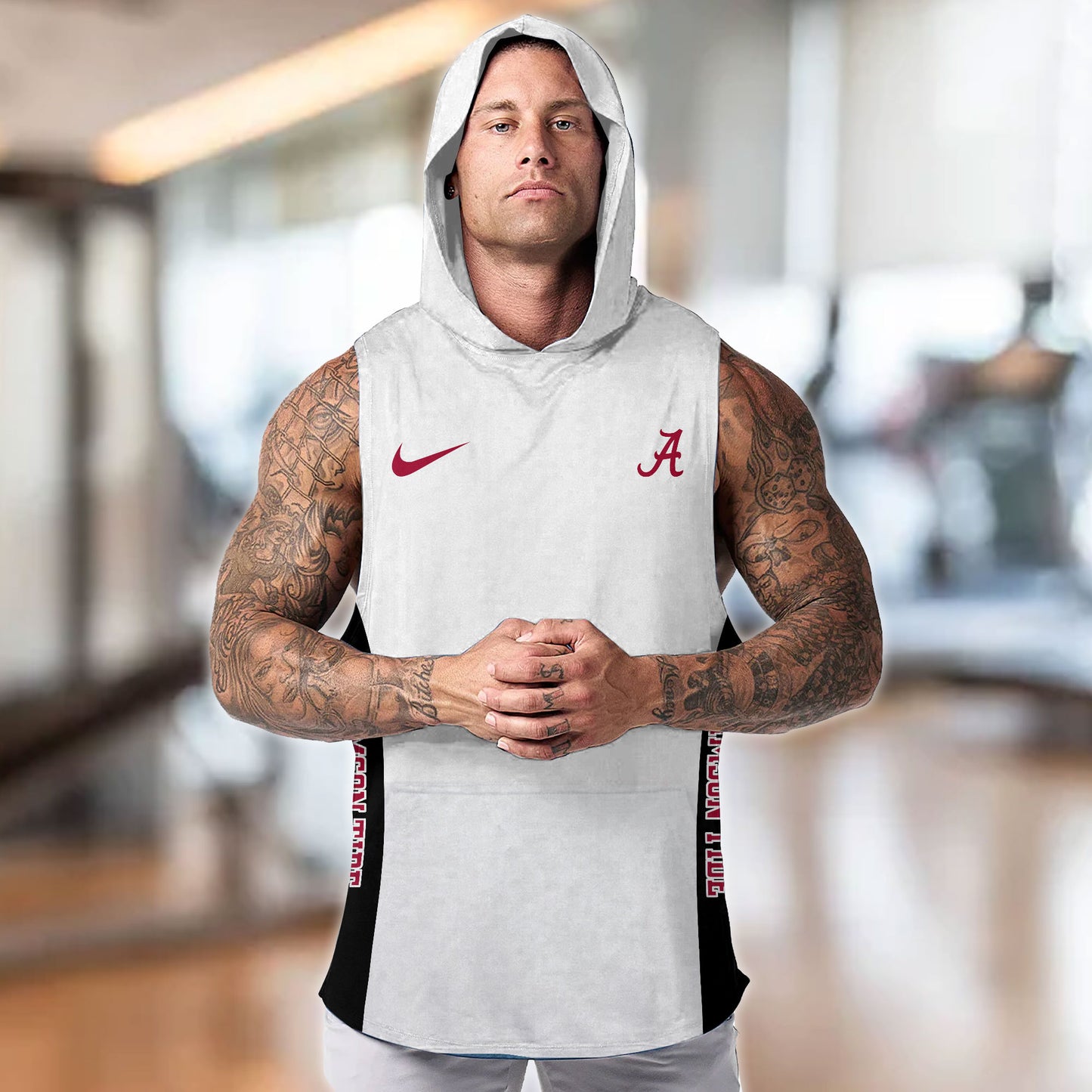Alabama Crimson Personalized Men Workout Hooded Tank Top AZBTMHTT000065