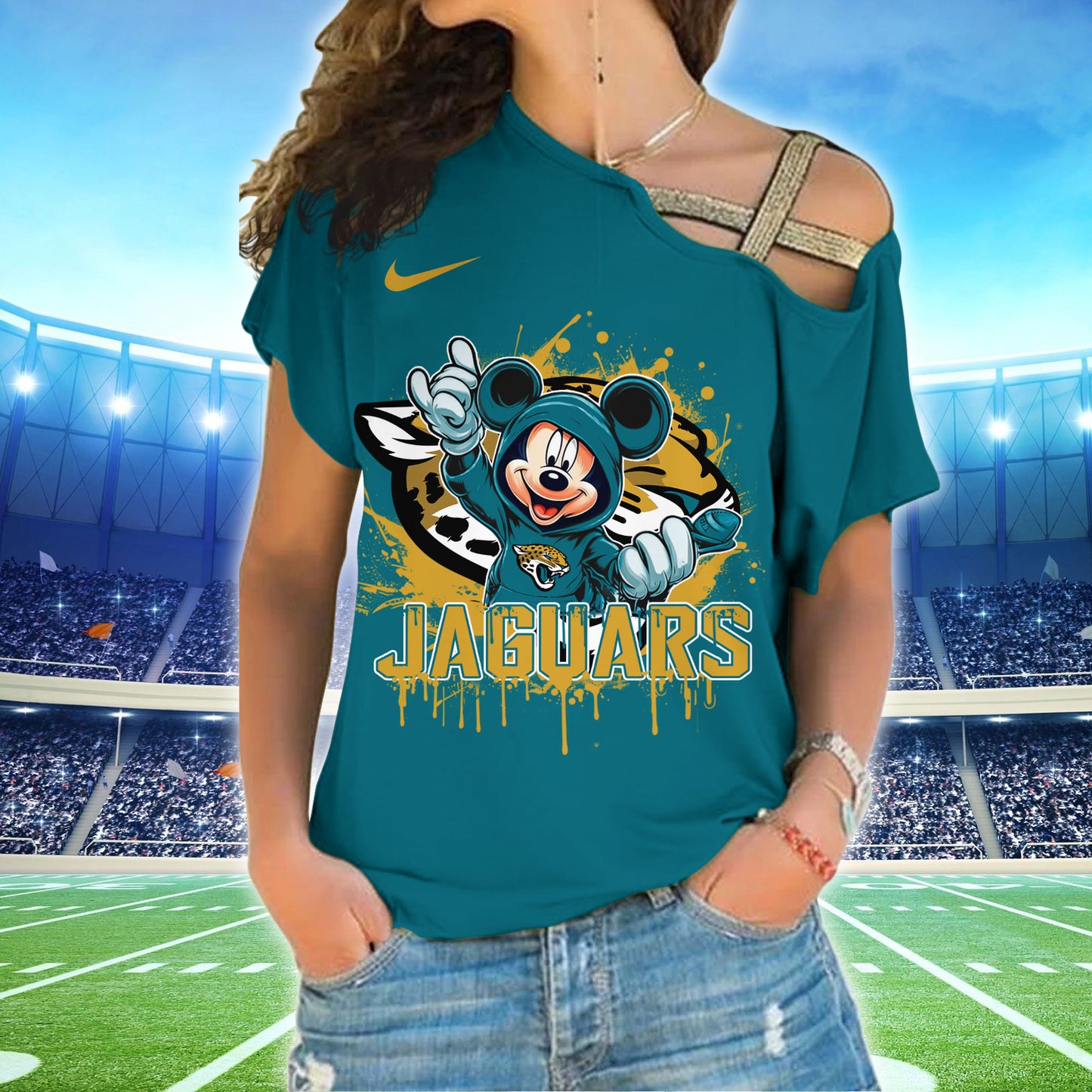 Jacksonville Jaguars New Woman Cross Strap Shoulder Shirt AZBTCSS000026