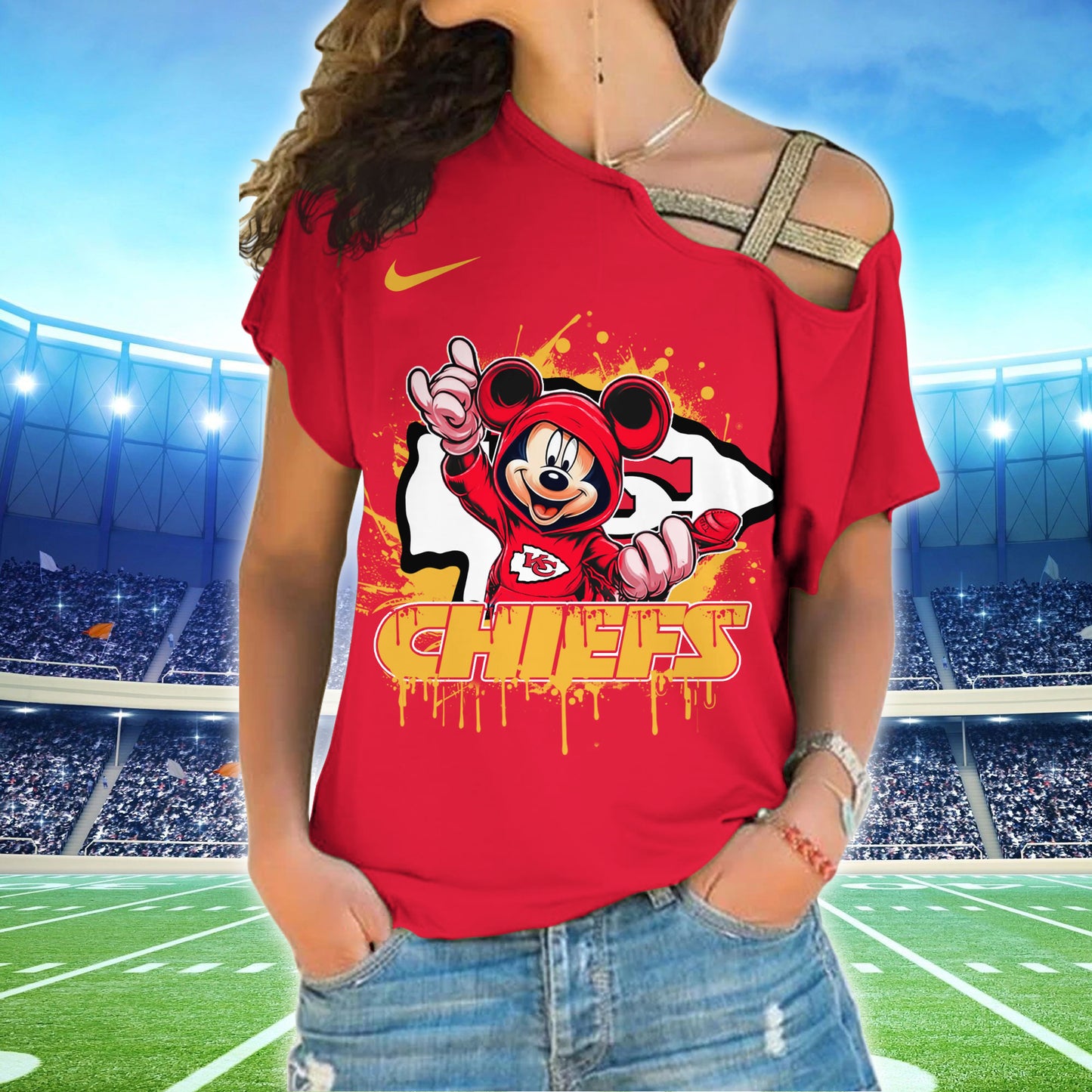 Kansas City Chiefs New Woman Cross Strap Shoulder Shirt AZBTCSS000027