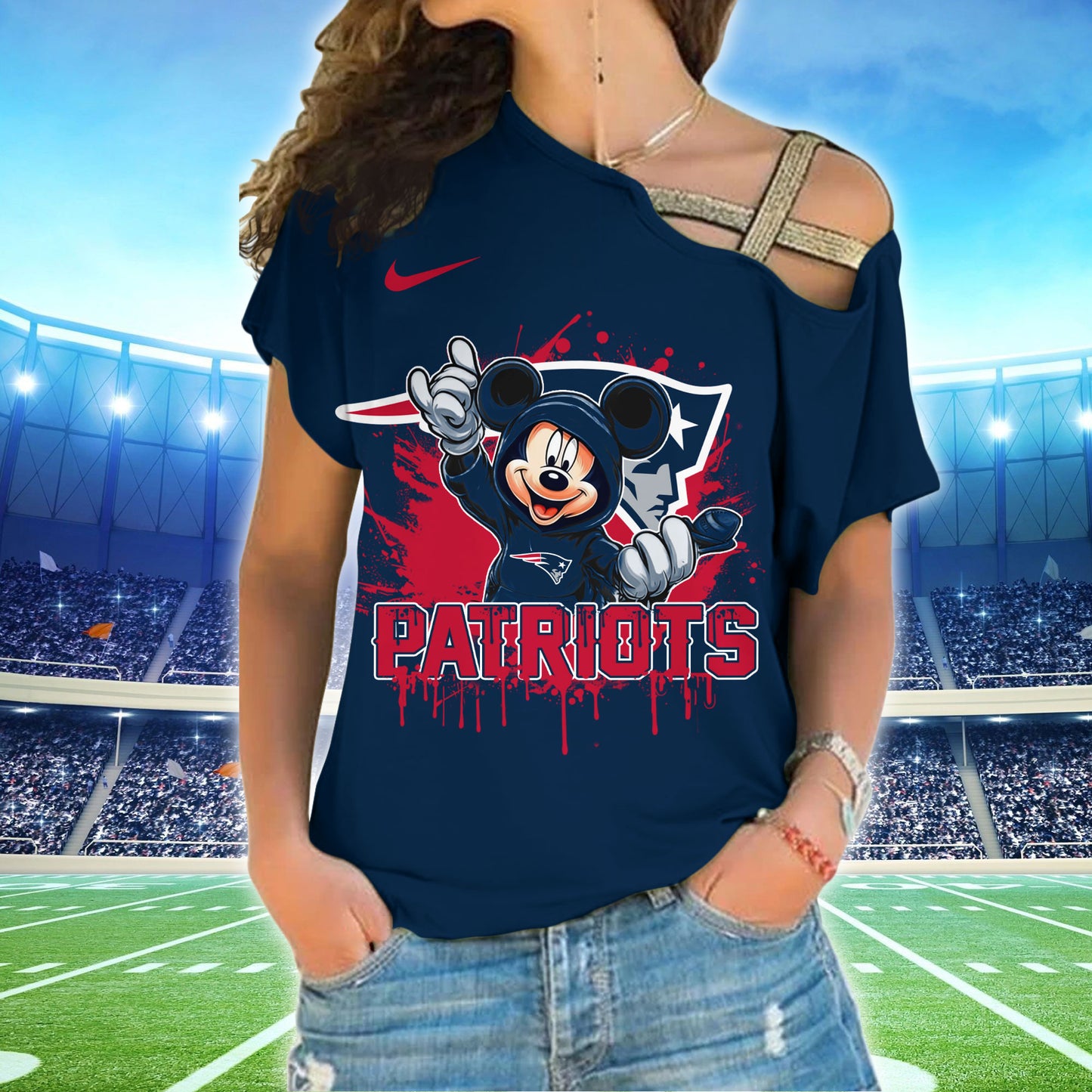New England Patriots New Woman Cross Strap Shoulder Shirt AZBTCSS000004