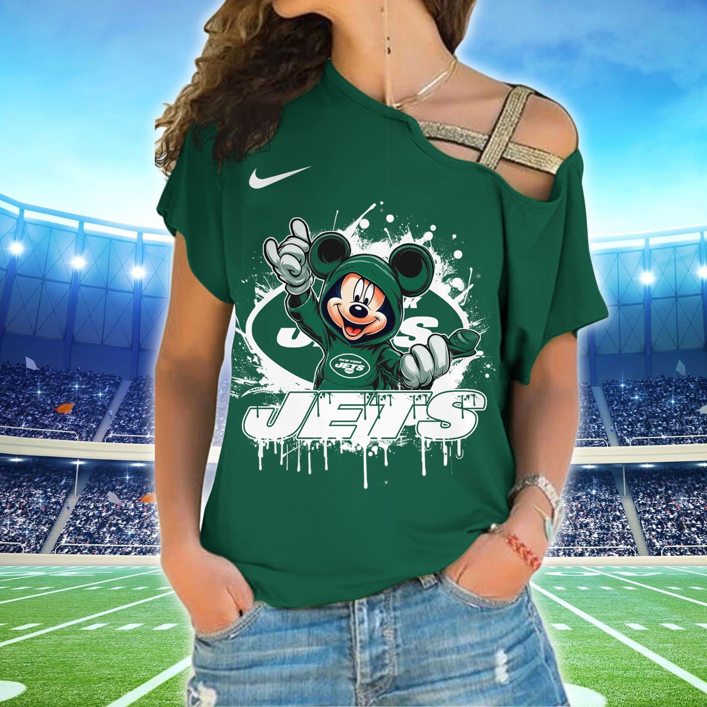 New York Jets New Woman Cross Strap Shoulder Shirt AZBTCSS000007