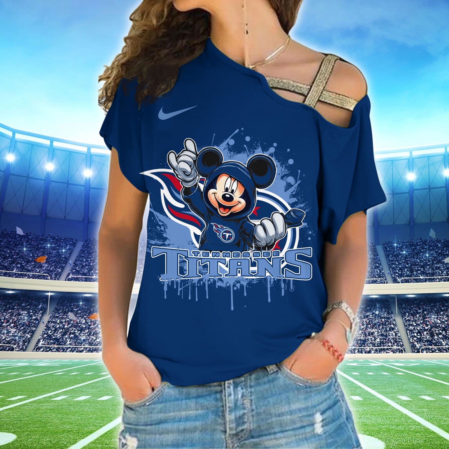 Tennessee Titans New Woman Cross Strap Shoulder Shirt AZBTCSS000032
