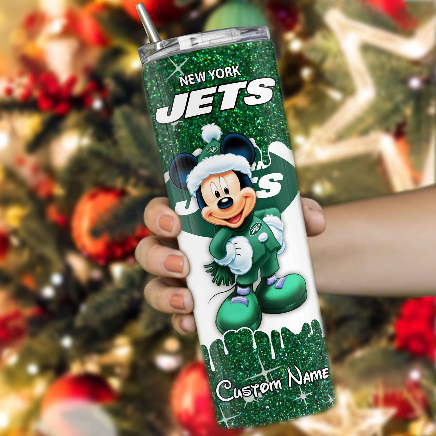 New York Jets Personalized Glitter Tumbler With Stainless Steel Straw BGGTS108