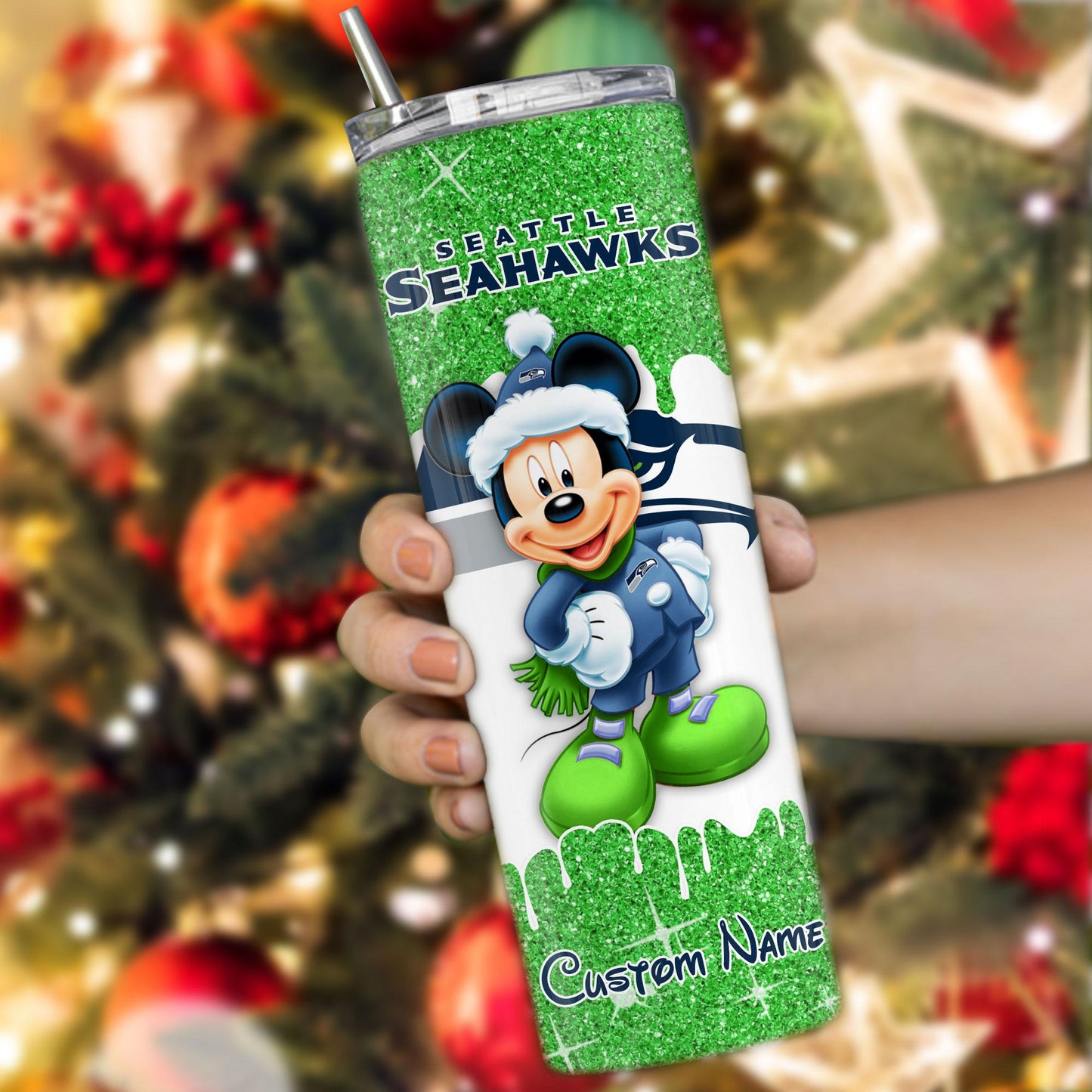Seattle Seahawks Personalized Glitter Tumbler With Stainless Steel Straw BGGTS101