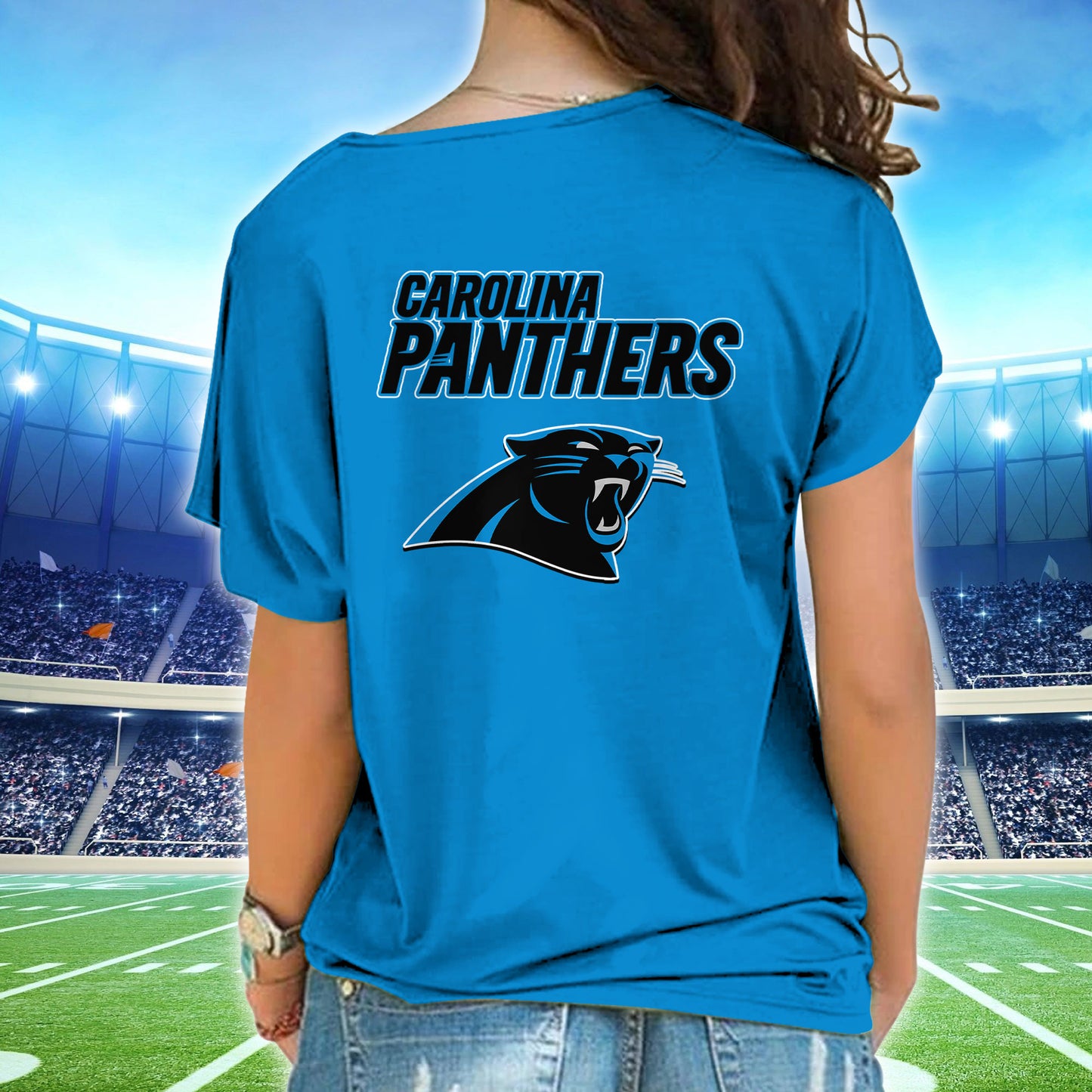 Carolina Panthers New Woman Cross Strap Shoulder Shirt AZBTCSS000016