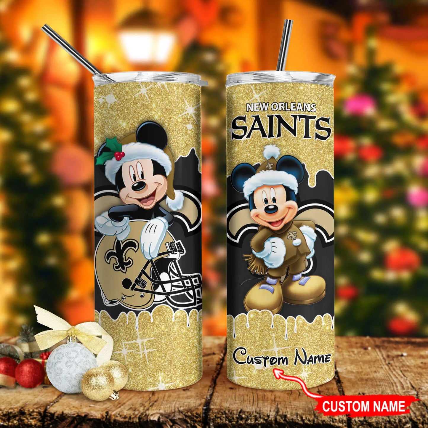 New Orleans Saints Personalized Glitter Tumbler With Stainless Steel Straw BGGTS110