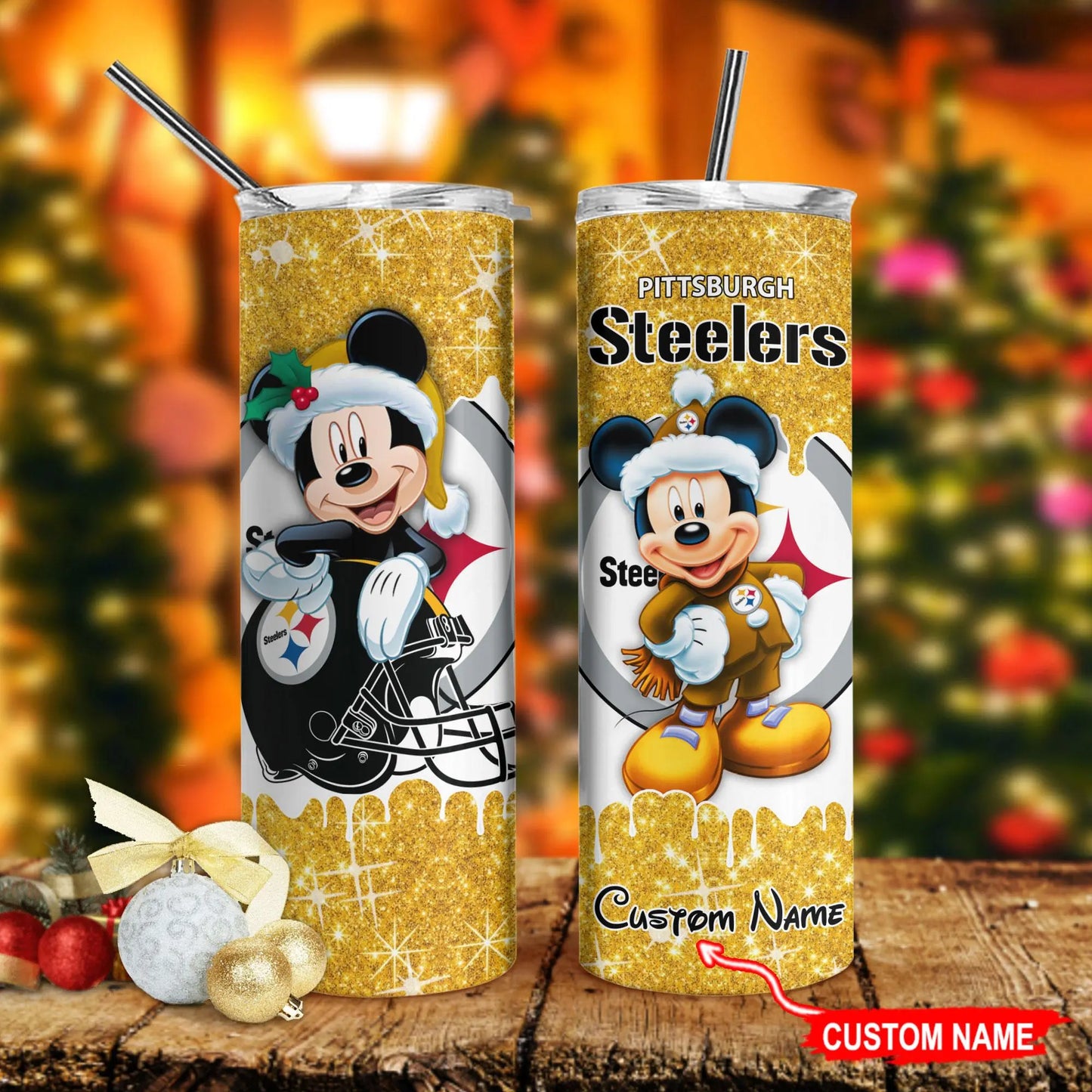 Pittsburgh Steelers Personalized Glitter Tumbler With Stainless Steel Straw BGGTS105