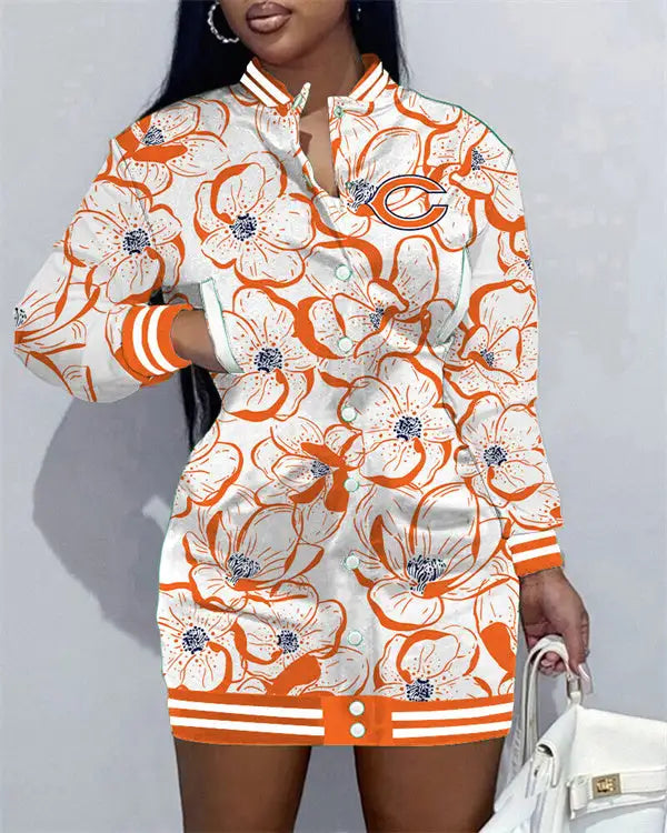 Chicago Bears Women Button Down Jacket Dress AZBTBDJD000004