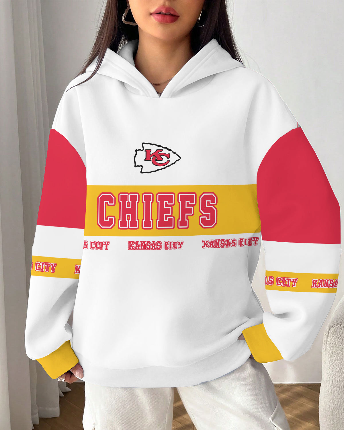 Kansas City Chiefs Printed Hooded Pocket Pullover Hoodie AZBTPH000112
