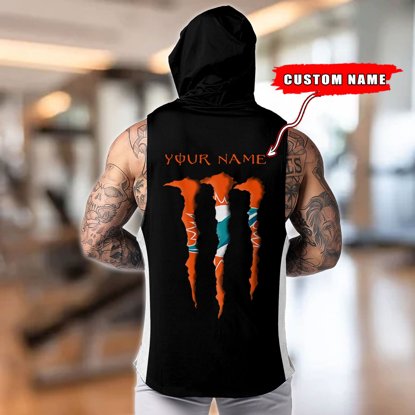 Miami Dolphins Personalied Men Workout Hooded Tank Top AZBTMHTT000017