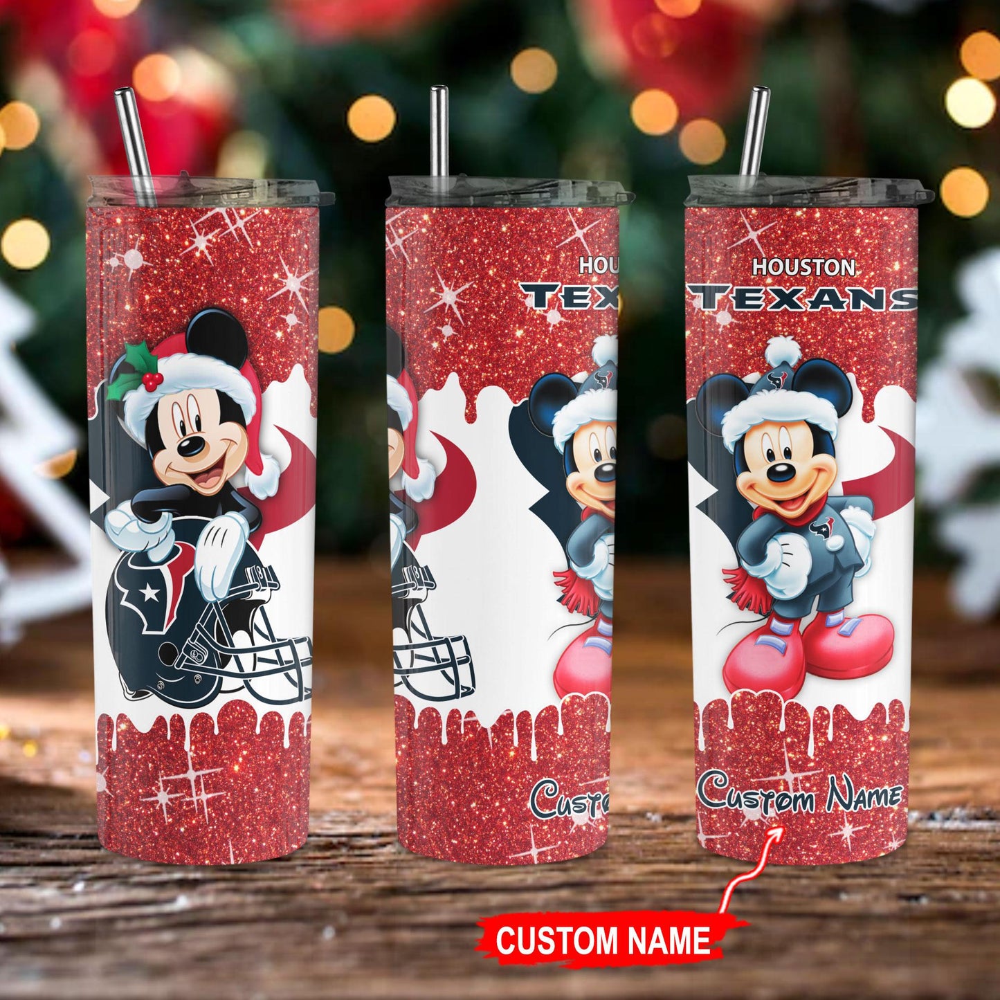 Houston Texans Personalized Glitter Tumbler With Stainless Steel Straw BGGTS117