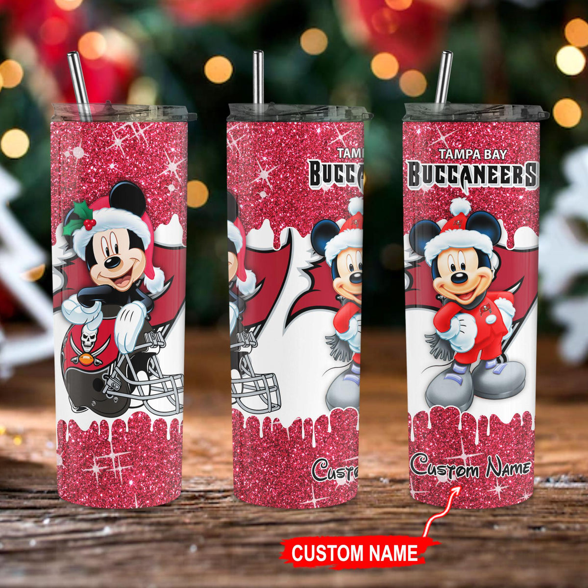 Tampa Bay Buccaneers Personalized Glitter Tumbler With Stainless Steel Straw BGGTS100