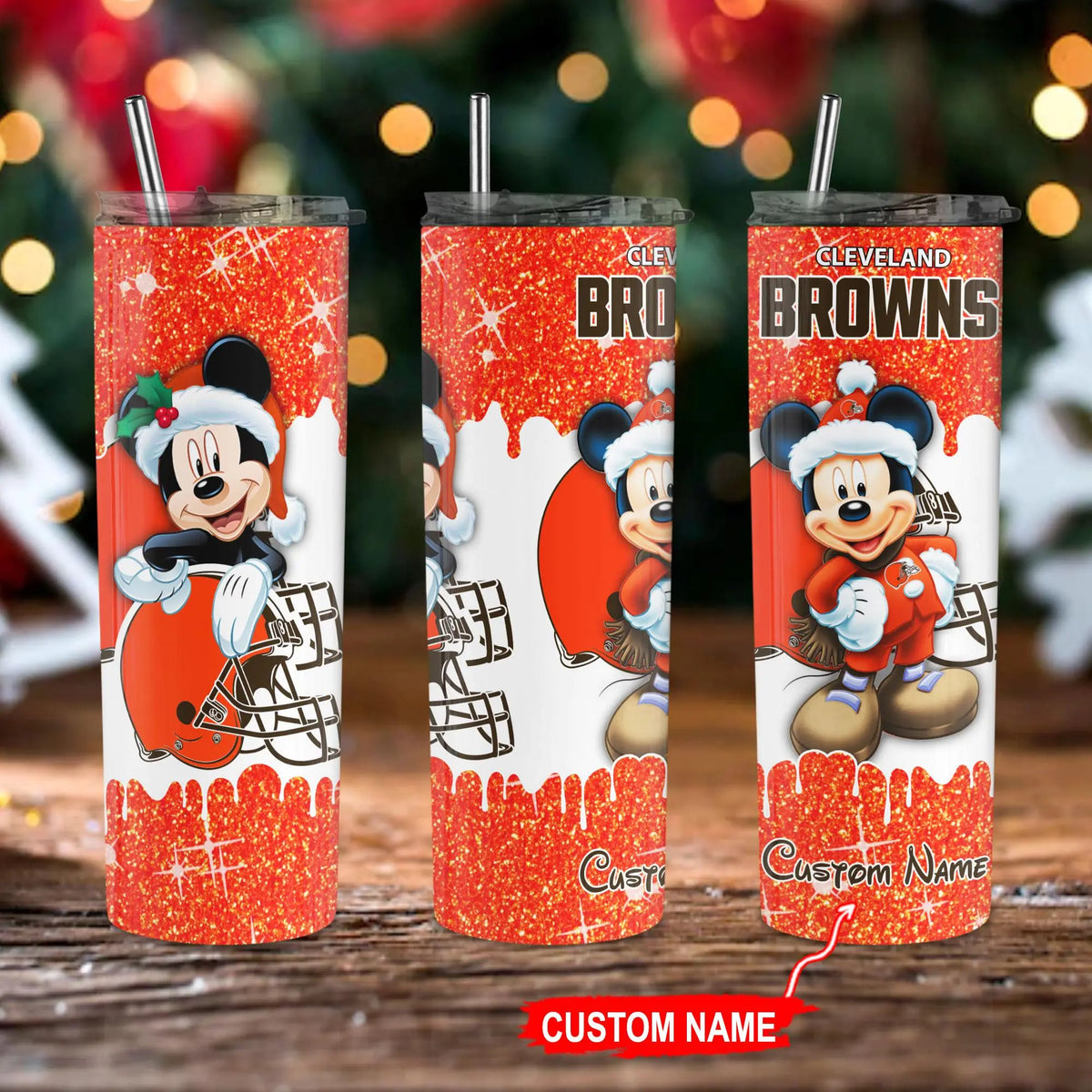 Cleveland Browns Personalized Glitter Tumbler With Stainless Steel Straw BGGTS122