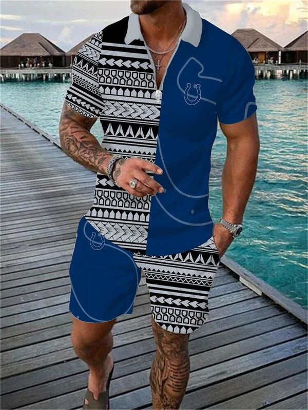 Indianapolis Colts Zip Polo Shirt And Shorts Men AZPLZ283