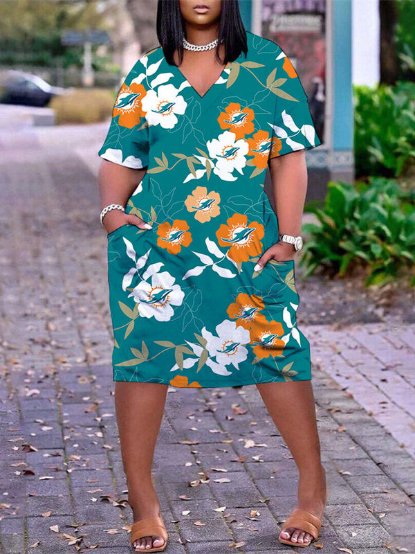 Miami Dolphins V-neck Casual Pocket Dress Limited Edition AZBTVCPD000230