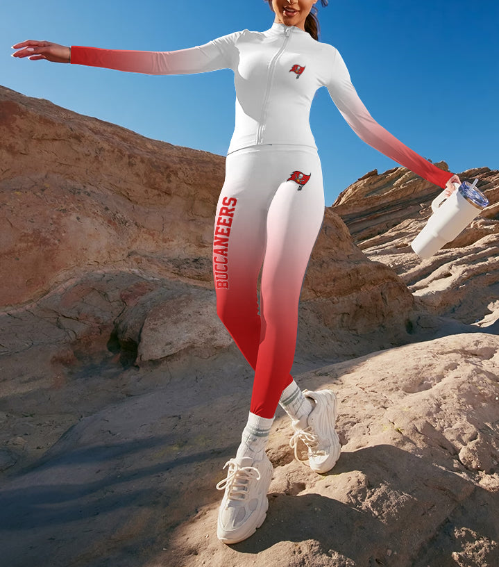 Tampa Bay Buccaneers 2 Piece Workout Sets :Sculpt High Waist Gym Leggings & long Sleeve Sports Top
