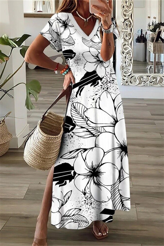 Buffalo Bills V-Neck Side Slit Long Dress AZBTVSD000451
