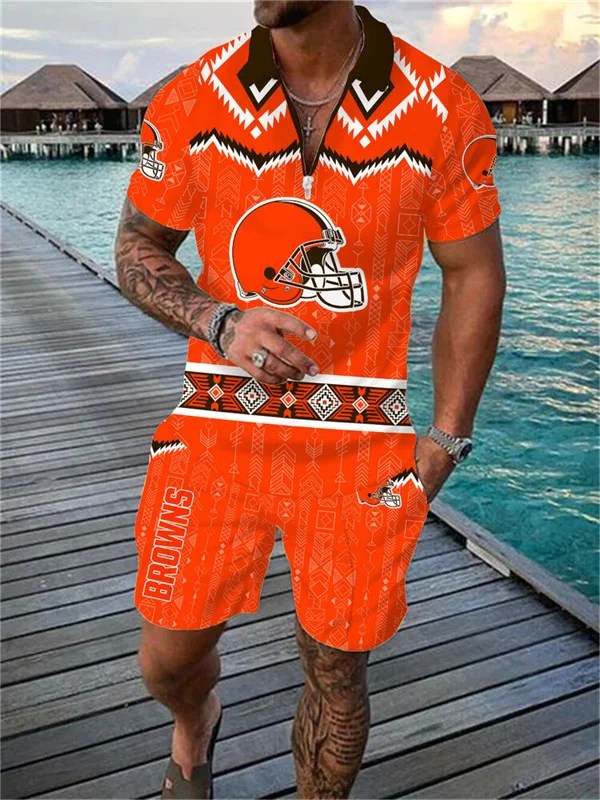 Cleveland Browns Zip Polo Shirt And Shorts Men AZPLZ260