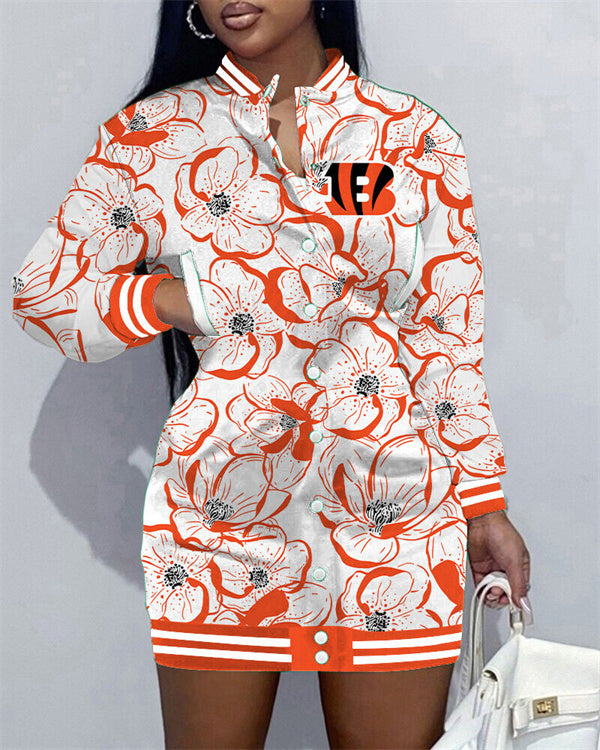 Cincinnati Bengals Women Button Down Jacket Dress AZBTBDJD000099