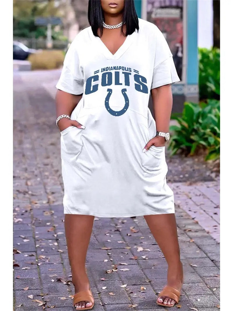 Indianapolis Colts V-neck Casual Pocket Dress Limited Edition AZBTVCPD000364