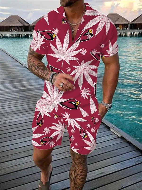 Arizona Cardinals Zip Polo Shirt And Shorts Men AZPLZ244