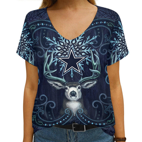Dallas Cowboys V-neck Women T-shirt AGCWTS548