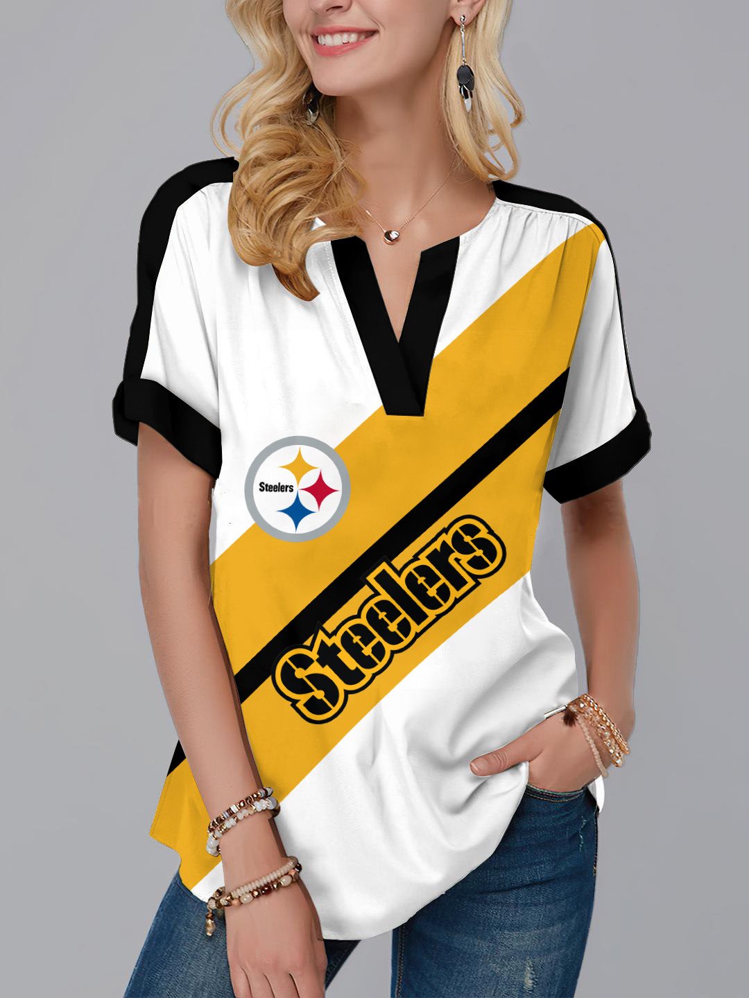 Pittsburgh Steelers Fashion Short Sleeve V-Neck Shirt AZSSV222