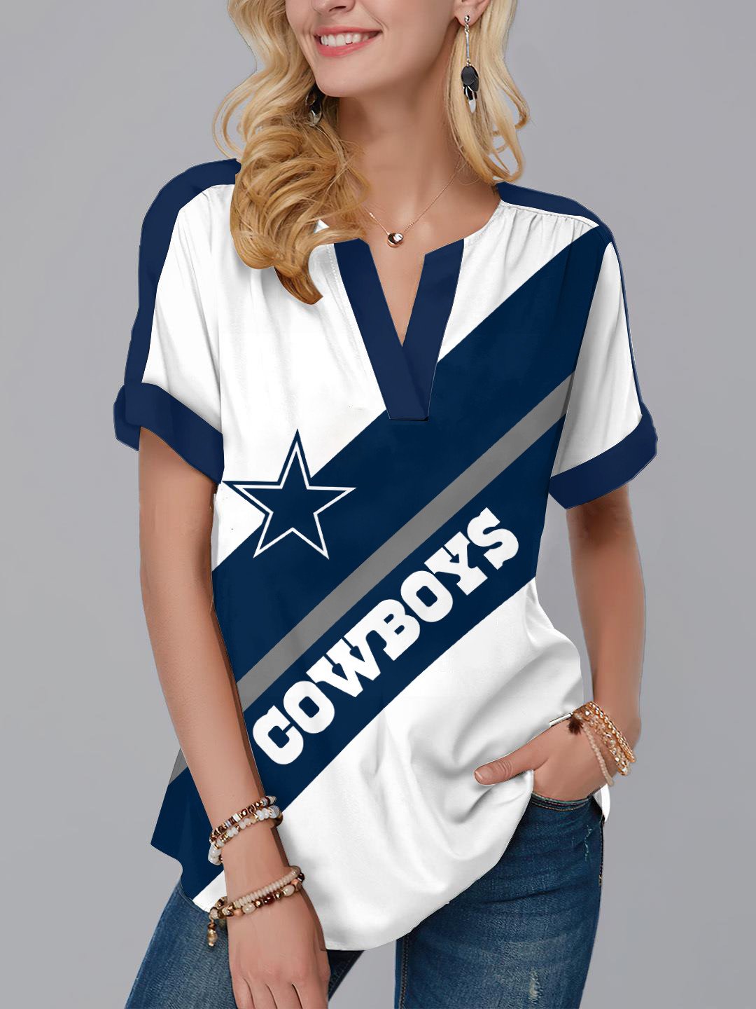 Dallas Cowboys Fashion Short Sleeve V-Neck Shirt AZSSV221