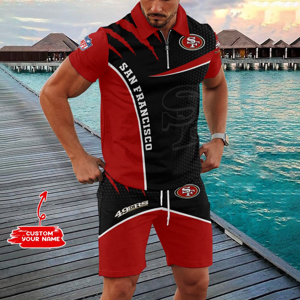 San Francisco 49ers Zip Polo Shirt And Shorts Men AZPLZ312