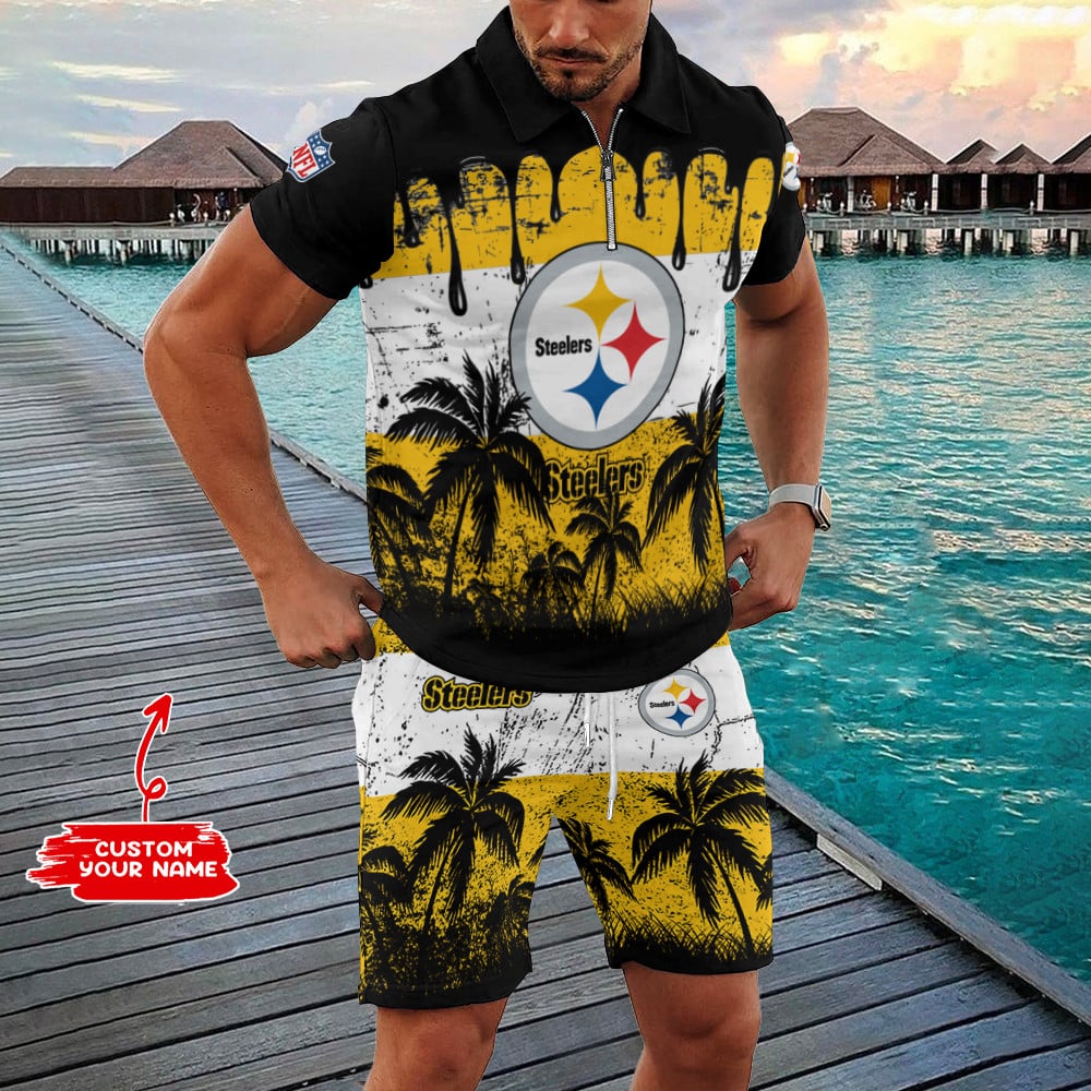 Pittsburgh Steelers Zip Polo Shirt And Shorts Men AZPLZ315