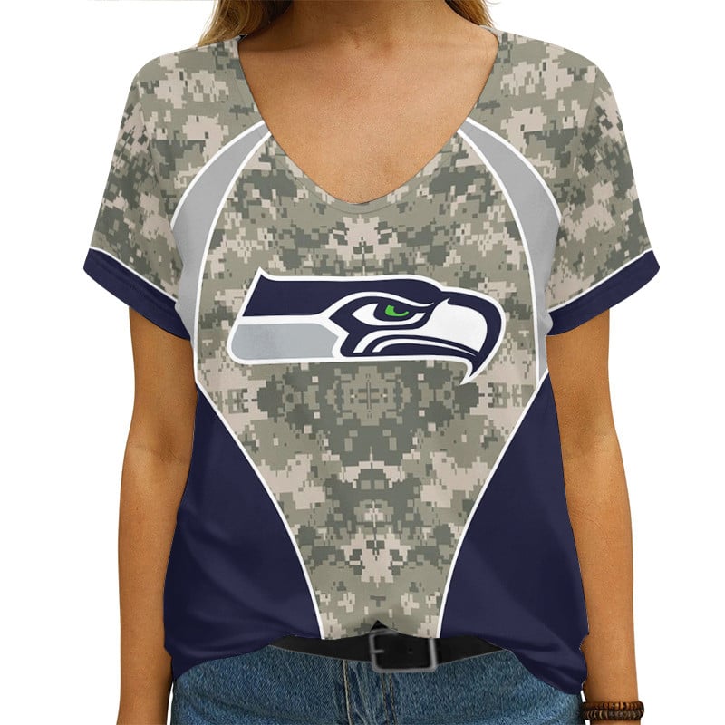 Seattle Seahawks Personalized V-neck Women T-shirt AGCWTS555