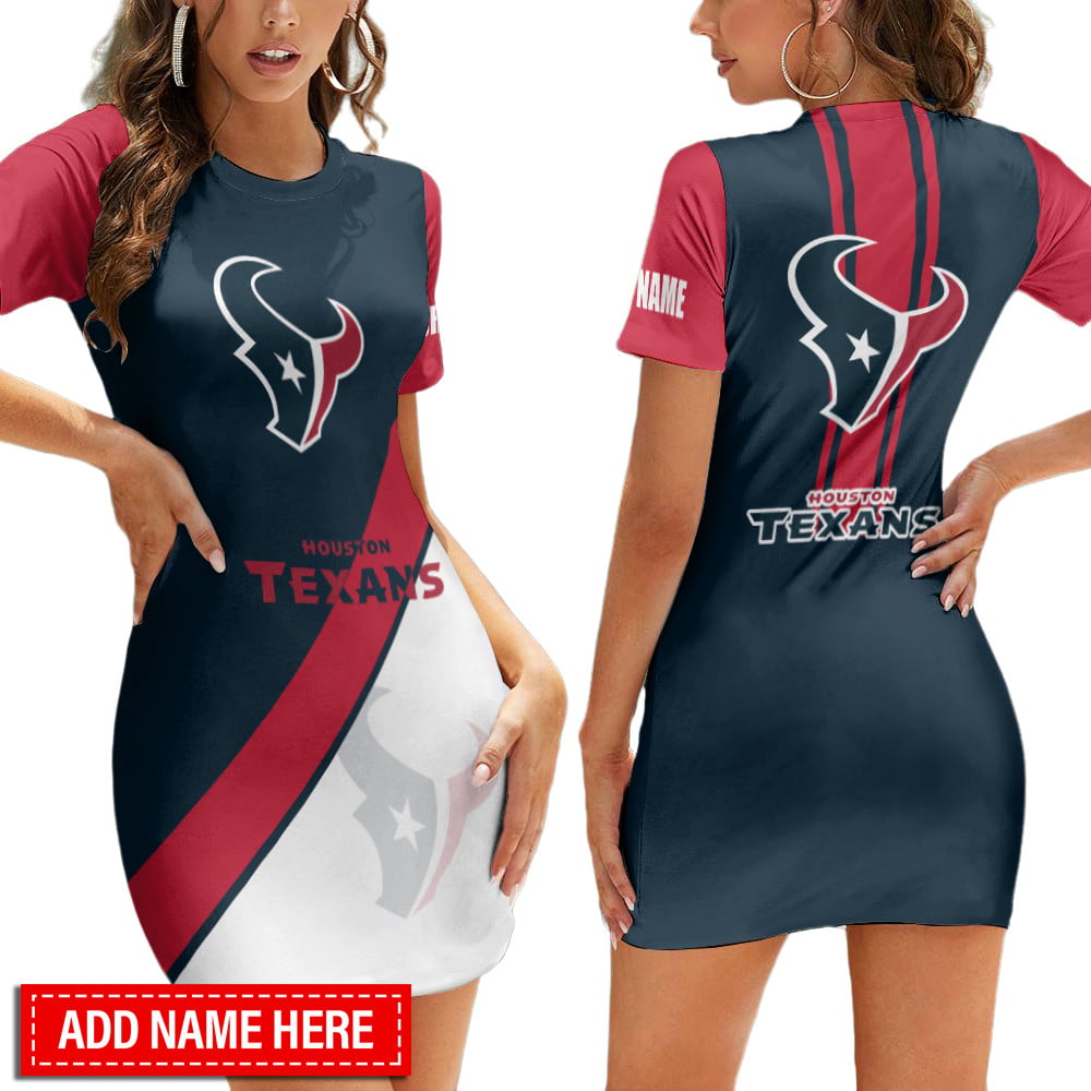 Houston Texans Personalized Short Sleeve Bodycon Mini Dress BGCSD461