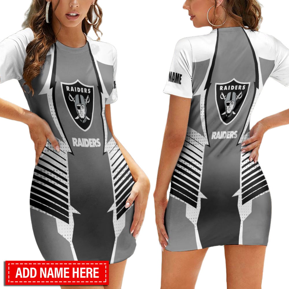 Las Vegas Raiders Personalized Short Sleeve Bodycon Mini Dress BGCSD460
