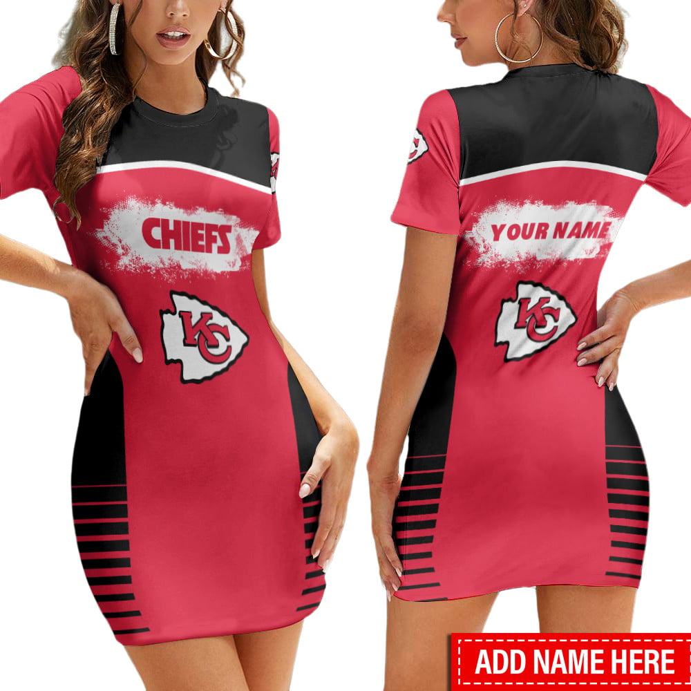 Kansas City Chiefs Personalized Short Sleeve Bodycon Mini Dress BGCSD462