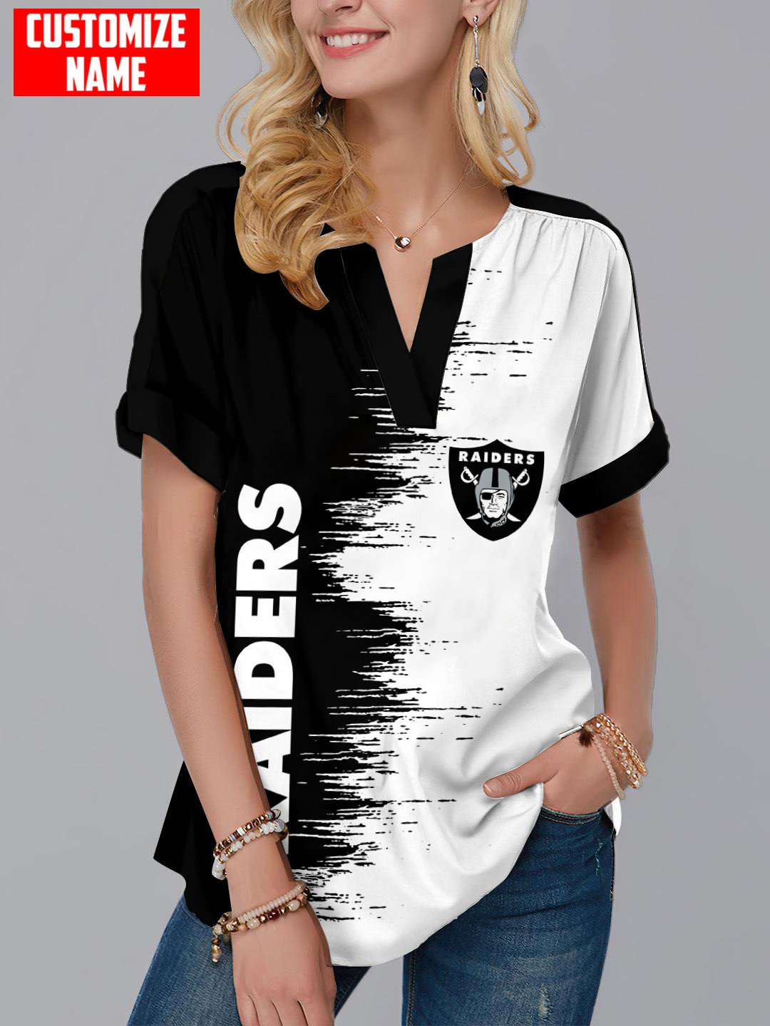 Las Vegas Raiders Personalized Fashion Short Sleeve V-Neck Shirt AZSSV139