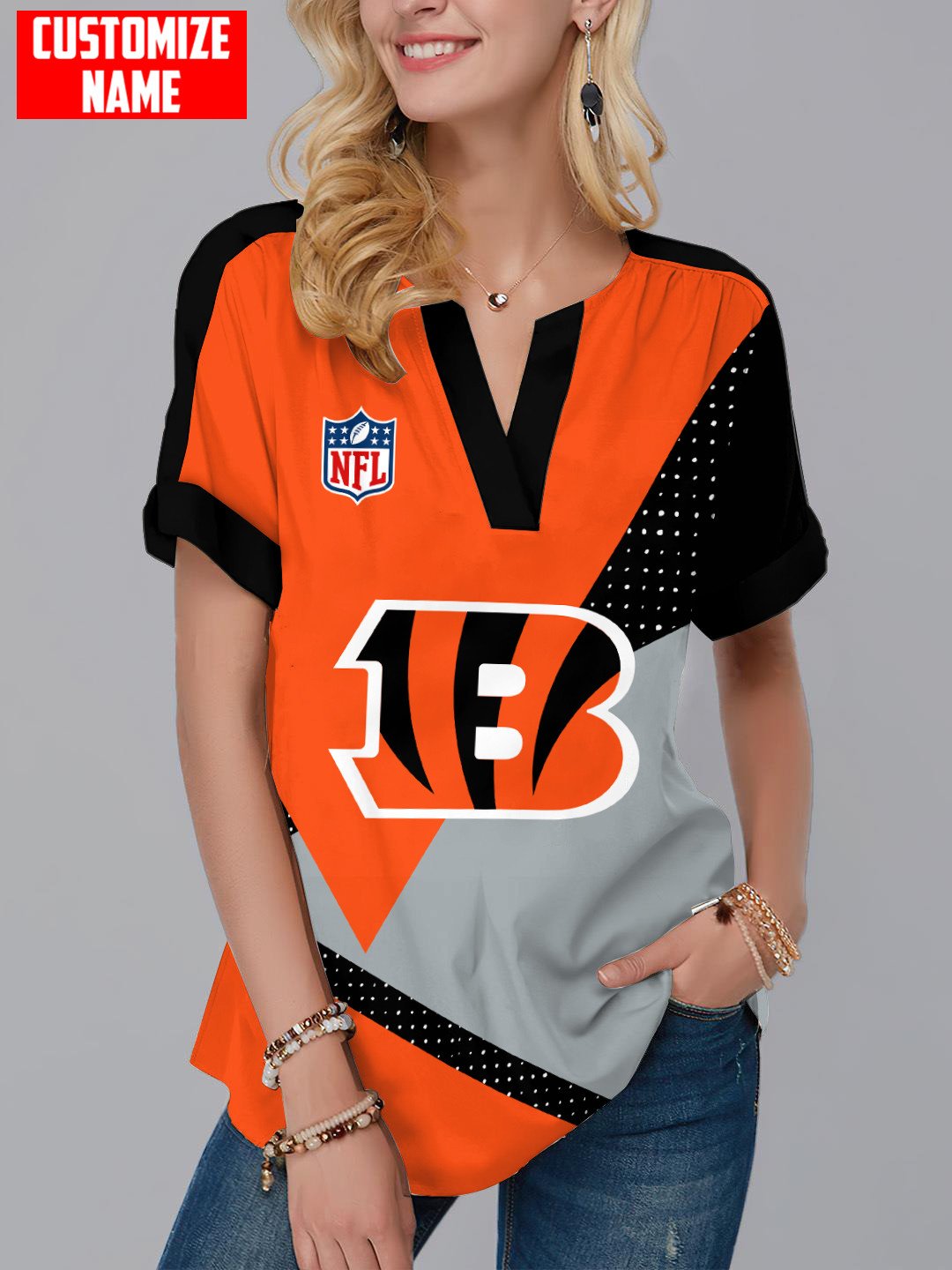 Cincinnati Bengals Personalized Fashion Short Sleeve V-Neck Shirt AZSSV177