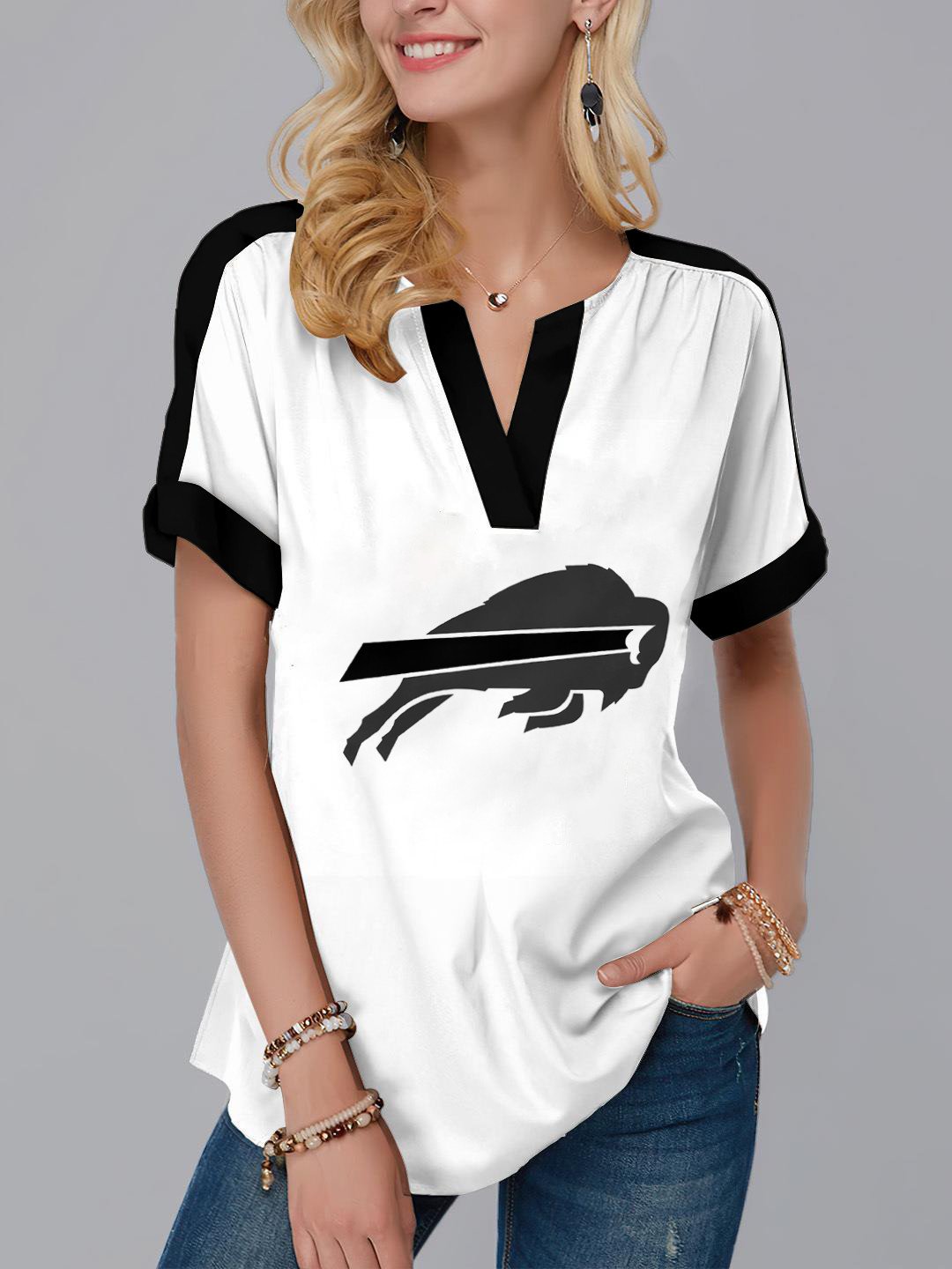 Buffalo Bills Fashion Short Sleeve V-Neck Shirt AZSSV188