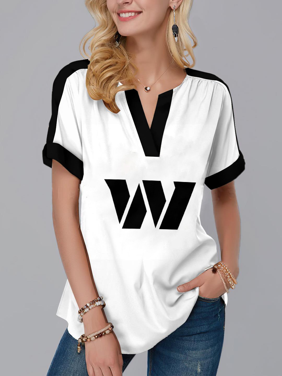 Washington Commanders Fashion Short Sleeve V-Neck Shirt AZSSV196