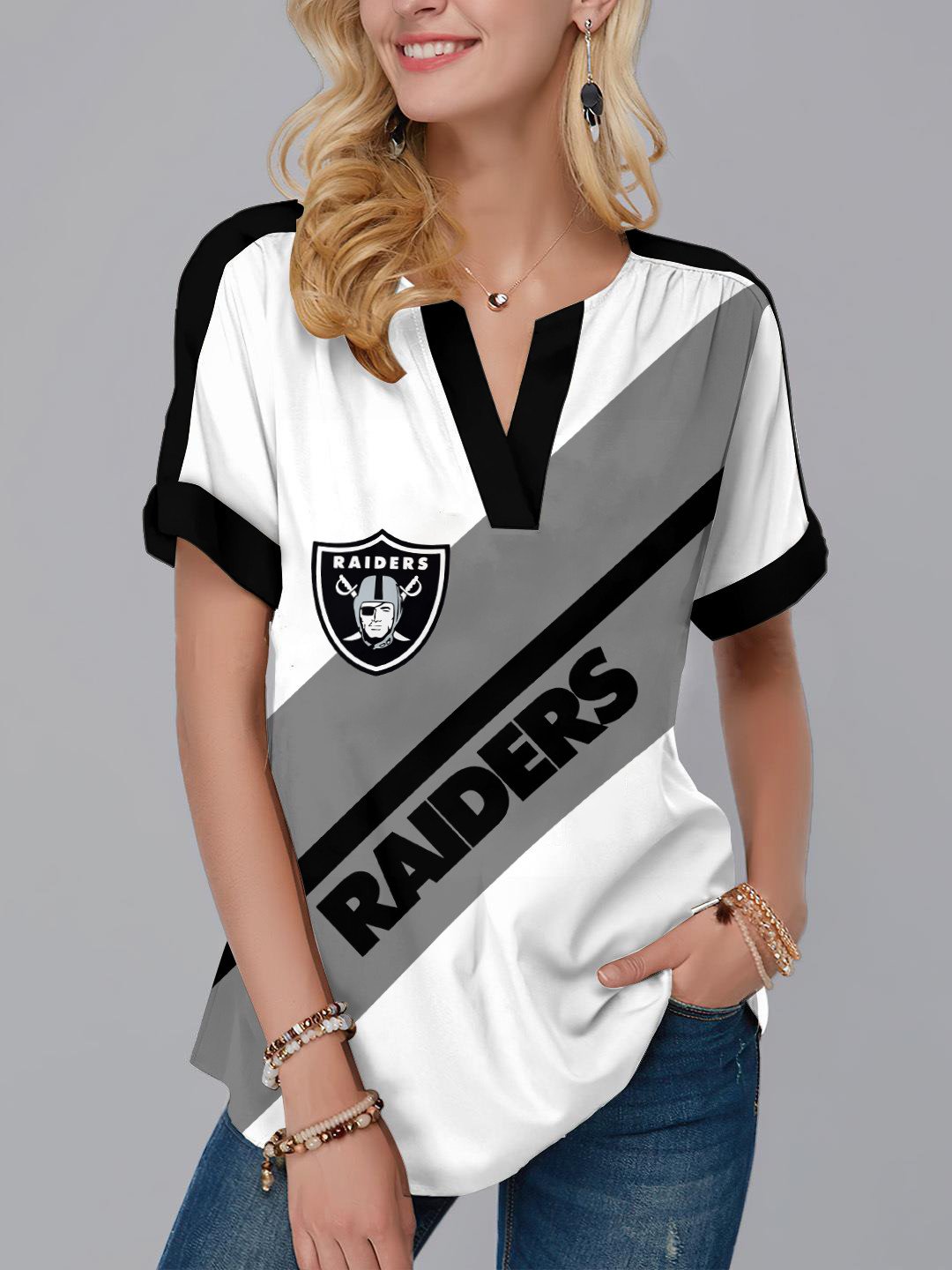 Las Vegas Raiders Fashion Short Sleeve V-Neck Shirt AZSSV234