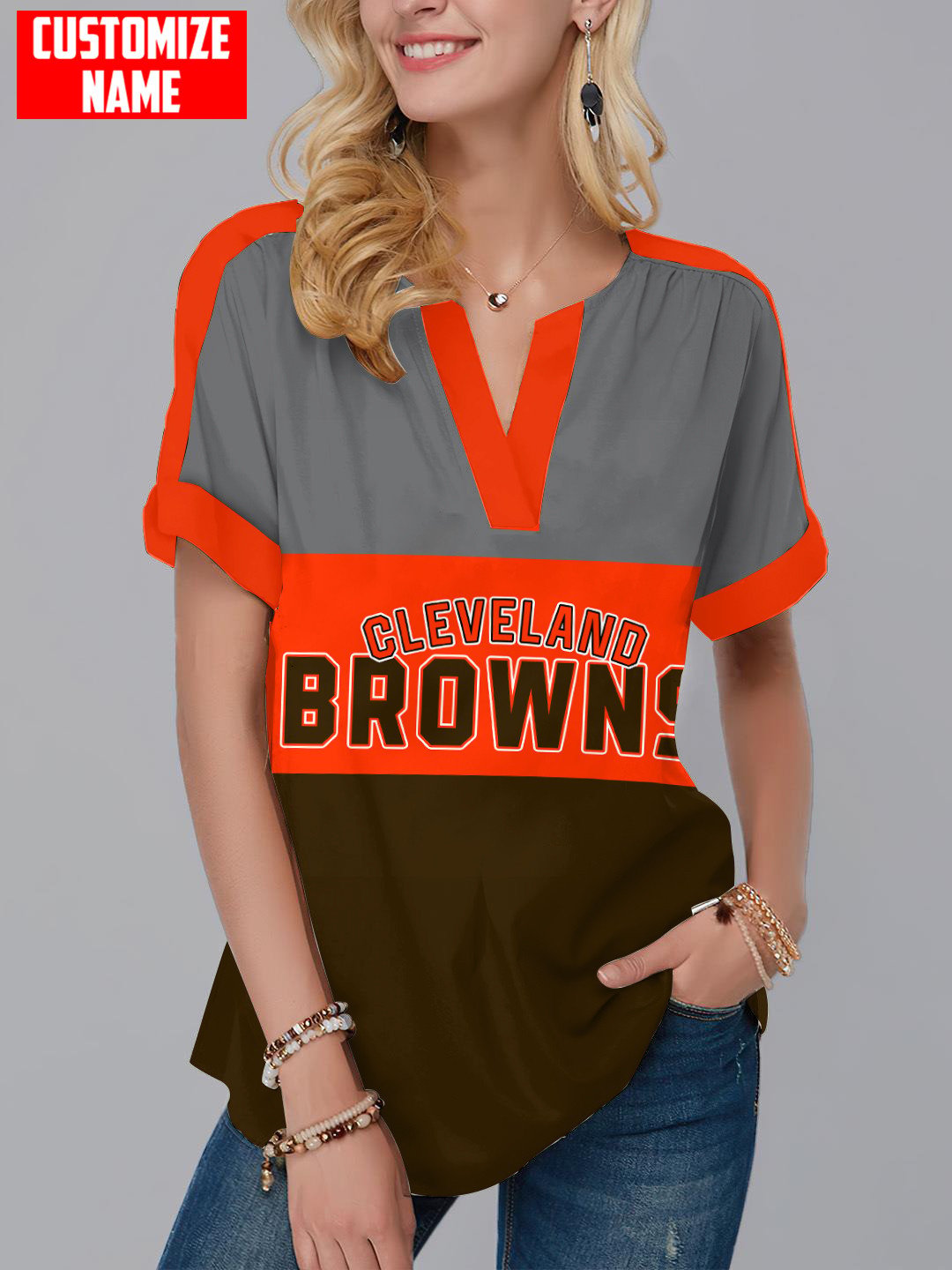Cleveland Browns Personalized Fashion Short Sleeve V-Neck Shirt AZSSV240