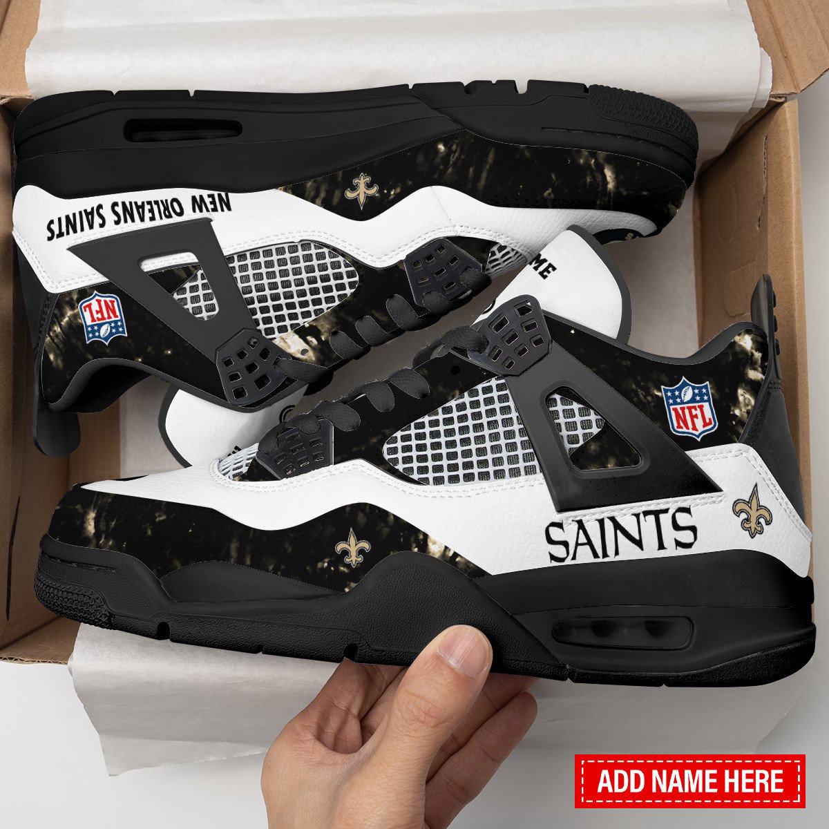 New Orleans Saints Personalized AJ4 Sneaker BGAJ4S362