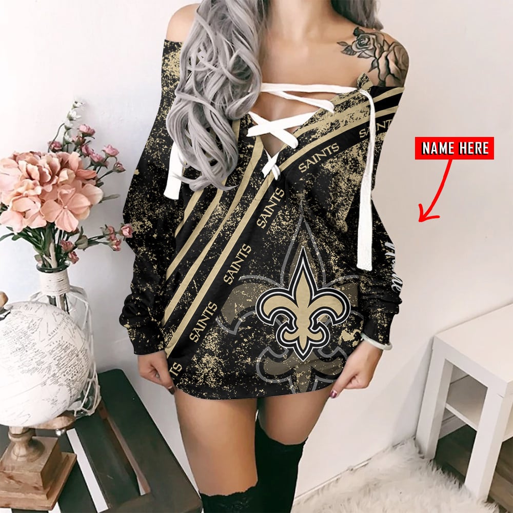 New Orleans Saints Personalized Lace-Up Sweatshirt BGLU102