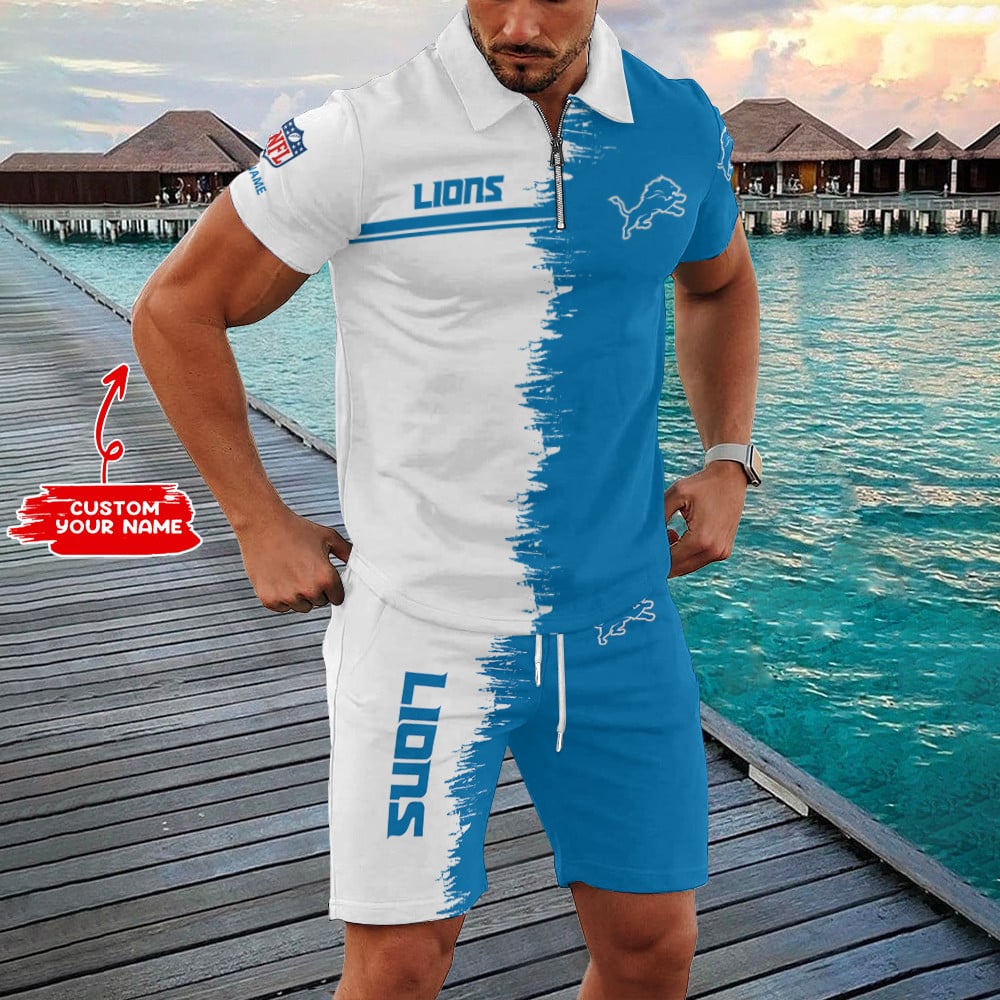 Detroit Lions Zip Polo Shirt And Shorts Men AZPLZ310