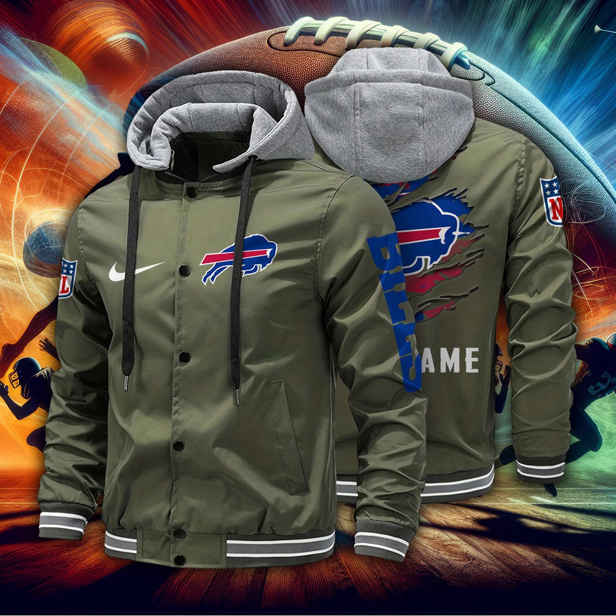 Buffalo Bills Personalized Baseball Jacket With Detachable Hood AZBTHBJK000003