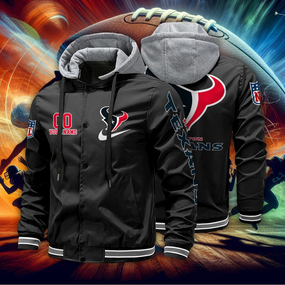 Houston Texans Personalized Baseball Jacket With Detachable Hood AZBTHBJK000031