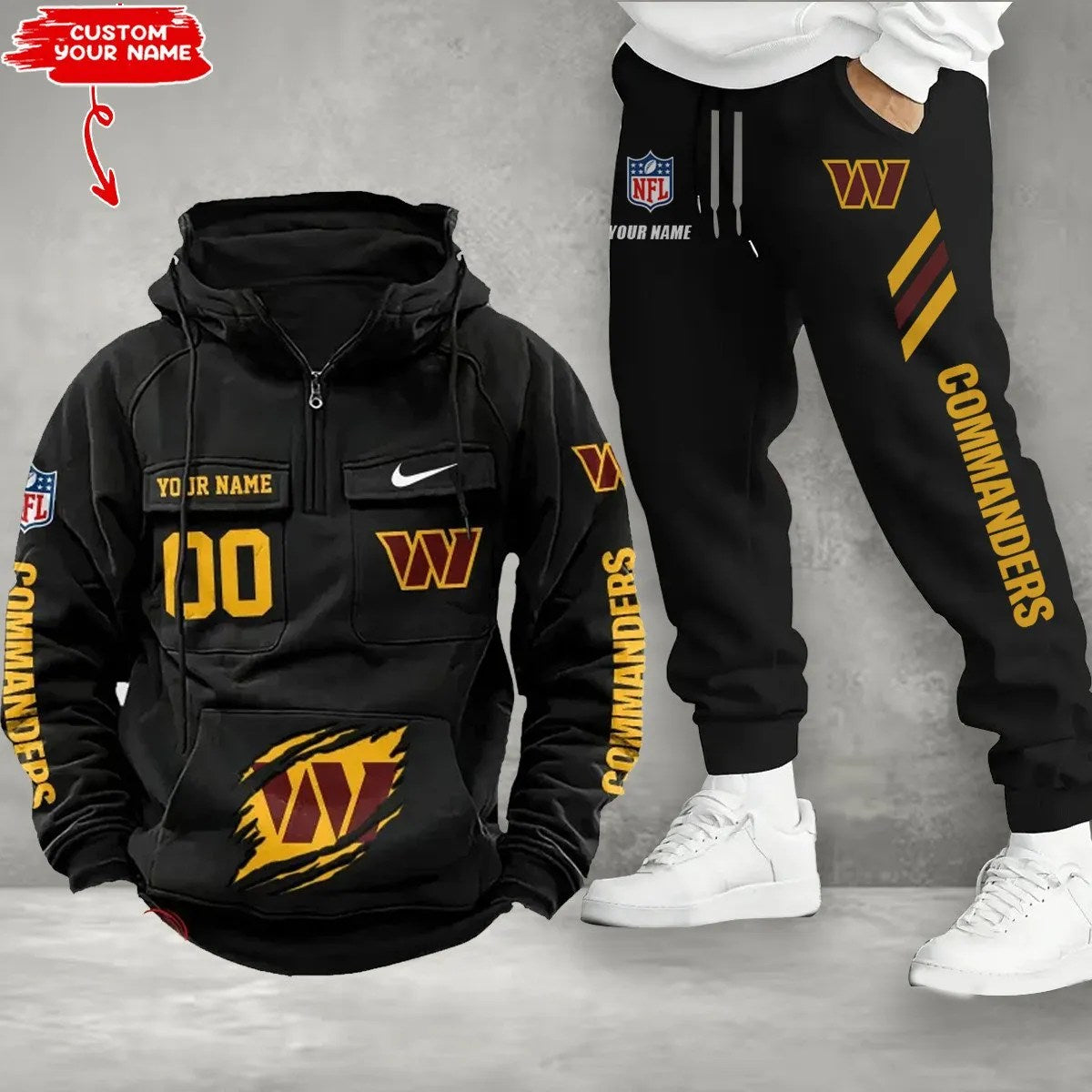 Washington Commanders Combo Multi-Pockets Hoodie And Pants EM60